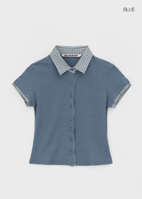 [MADE] Tiniwin Color Combination Short Sleeve Collar Cardigan