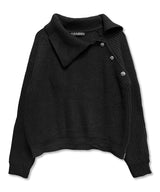 オブリークカラークロスボタンニット_ブラック