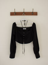 RIBBON SQUARE NECK CROP BLOUSE / BLACK