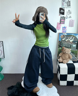 TRACK WIDE TAPING BALLOON LONG PANTS 💙🖤🤍3COLOR