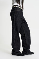 Indigo embossed denim pants