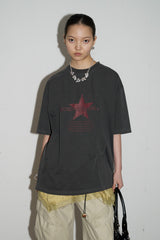 ウォッシュ加工スターオーバーサイズTシャツ (チャコール)