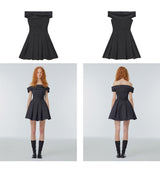 Off-the-shoulder flared mini dress