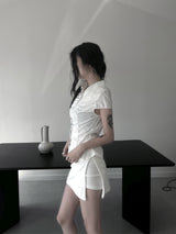 shirring white blouse