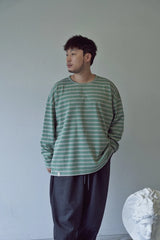STRIPE BINDING-NECK BOX TEE (Sage Green)