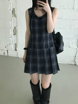 Check Pleated Mini Dress (2 colors)