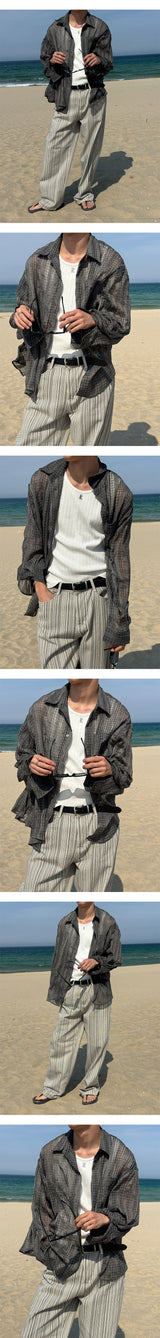 [Unisex] サマーチェックリネンシャツ(2color)