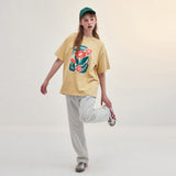 花の絵 オーバーサイズTシャツ イエロー