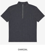 Ziden Half Zip-Up Ribbed Short-Sleeve T-Shirt