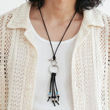 turquoise & leather cord beads necklace black
