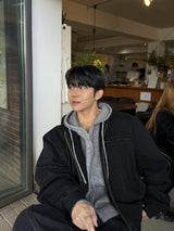 Field denim hood zip-up