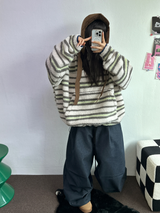 ツーピンタックリベットベルトバルーンロングパンツ🤎🖤💙3カラー