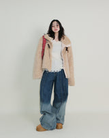 レイチェル 2ベルトディテールショート丈ファージャケット (Lining Quilted)
