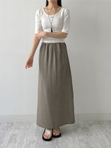 Pintuck U-Neck Elbow Length T-Shirt