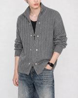 (UNISEX) Rivet Ribbed Knit Zip-Up