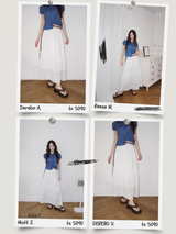 Cotton Punching Banded Waist Long Skirt