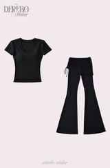 Liiv short-sleeve cap training shirring pants set (TOP)