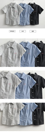 Peaky Pink Heart Embroidered Checkered Short-Sleeved Shirt