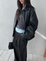Curved overfit leather jacket