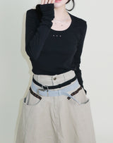 オープンスタッド Uネック ラウンドロング-sleeved T-shirt