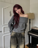 [wool43%] デイズフォールドオフショルダーニット