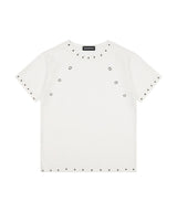 (DUC) Eyelet Stud Semi-Crop T-Shirt White
