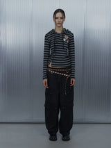 BADGE STRIPE HOODED CARDIGAN / CHARCOAL_P
