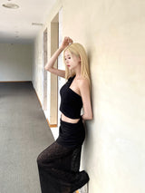 1381. Glad shirring unbal sleeveless (3color)