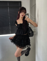 Bohemian lace frill tiered skirt