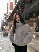 #Elegant Hairy Crop Zip-up Fur Jacket (2color)