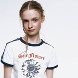 SunFlower Crop Ringer T-Shirt_White