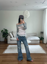 stripe off shoulder tee