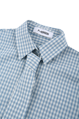 Blue check crop shirts & tie set