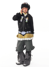 sillysis 黒のかわいい女の子イラスト、両頭金属ジッパー構造感スウェットパーカー