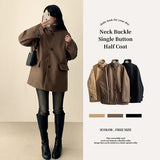 Is-neck buckle point quilted half coat