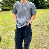 Cable v-neck short-sleeve knitwear