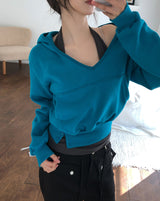 POEN Slit Button Halter Layered Hoodie