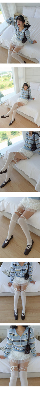 TIE STRAP KNEE SOCKS (WHITE, CHARCOAL 2COLORS!)