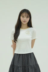 スパイラルアップリケスリムTシャツ [ホワイト/イエロー]