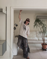 Portina Damage Wide Denim Pants