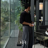 [HFORUS MADE]Forus ニットプリーツUネックロングスリーブス イン ブラック