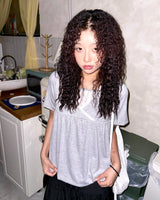 (2color) Lace Check Layered Neck Shirring Balloon Tee