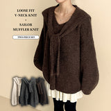 Roel Sailor Collar Muffler V-Neck Knitwear Set