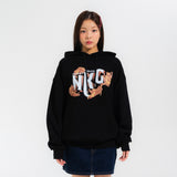 ダンシングキャットフードTシャツ-ブラック
