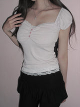 [MADE] Chewing Lace Shirring Tee