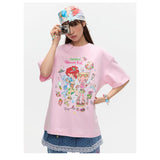 BETWEENAND xsunonebird Summer Loose Printed Top Two Color Pure Cotton Round Neck Short Sleeve T-shirt for Women