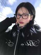 Bite lettering raccoon fur hood zip-up