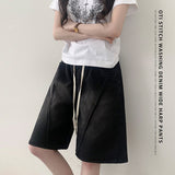 OT banding stitch washed denim wide jean shorts pants