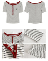 Red Line Stripe Off-Shoulder Top