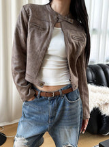 [F/W] Crop suede zipper jacket(2color)